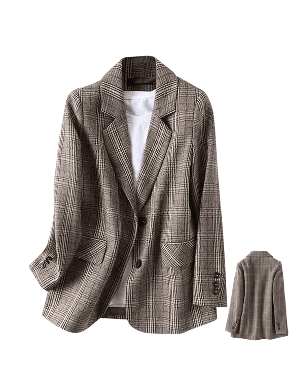 Tartan Plaid Blazers for Women Long Sleeve Chest Pocket Button Cuffs Comfortable Classic Fit Clothes for Everyday Wear, (S)