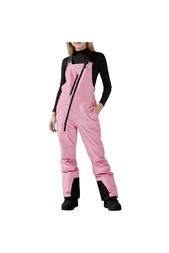 Toddler Girl Snow Pants Waterproof Insulated Lightweight Ski Bib Athletic Adjustable Strap Zip up Snow Suit Winter Outdoor Sports Romper with Multi Pockets, Pink, 10-11Years