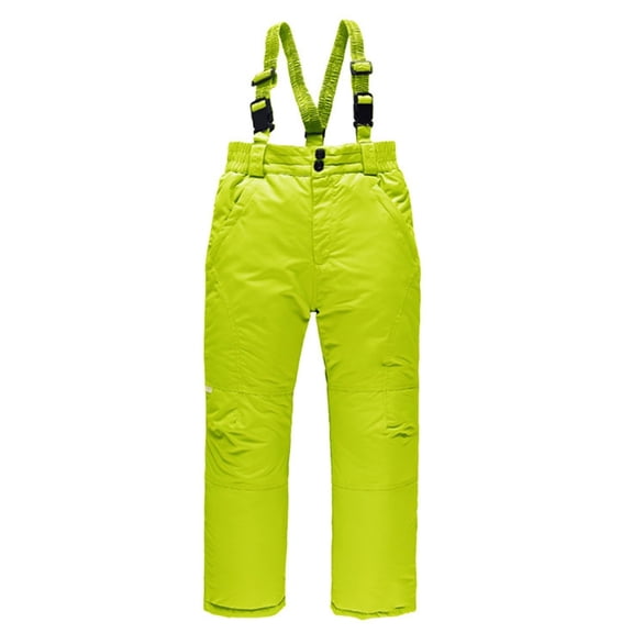 LNZGNM Toddler Snow Bib 16-17Y Fleece Insulated Waterproof Ski Pants Adjustable Windproof Warm Snowpants Winter Outdoor Suspenders Trousers with Zipper Pockets Unisex, Fluorescent Green, 16-17Y