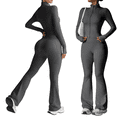 thumbnail image 1 of LNZGNM Two Piece Outfits for Women Comfy Autumn Home Lounge Zip up Mock Neck Tops and Flared Leg Pants with Pockets Lounge Sets, (M), 1 of 8