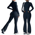 thumbnail image 1 of LNZGNM Two Piece Sets for Women Cozy Year Round Travel Vacation Outfits Fitted Zip Front Tops and Flare Hem Pants with Pockets Lounge Sets, (S), 1 of 8