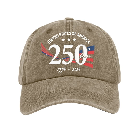 LNZGNM Unisex 250 Years Anniversary Hat Baseball Hat Washed Baseball Hat Stylish Adjustable USA Flag Golf Cap Camping Veterans Gifts,Khaki