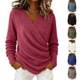 thumbnail image 1 of LNZGNM V Neck Wrap Sweaters for Women Fashion Ruched Long Sleeve Cross Front Knit Pullover Casual Cozy Travel Fall Outfit, Red (S), 1 of 6