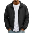 thumbnail image 1 of LNZGNM Varsity Jacket Men Sun Protection Quick Dry Coat Athletic Lightweight Full Zipper Long Sleeve Jackets Jogging Tops with Pockets,Black XL, 1 of 8