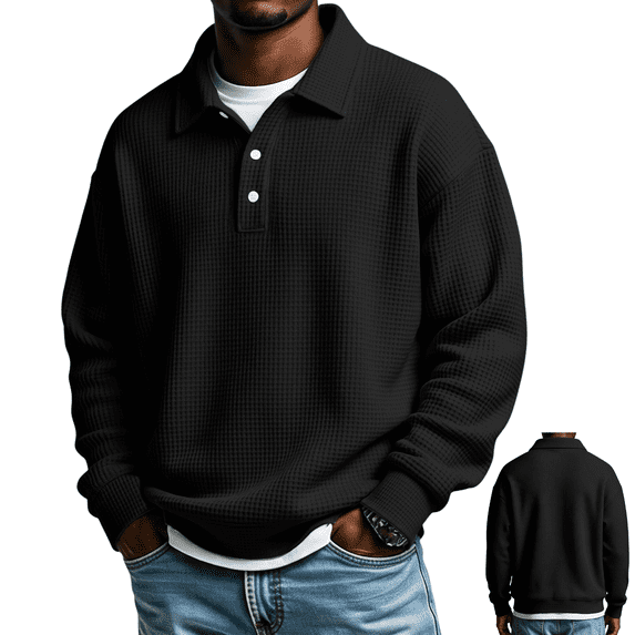 LNZGNM Versatile Polos for Men Long Sleeve Collared Three Button Waffle ...
