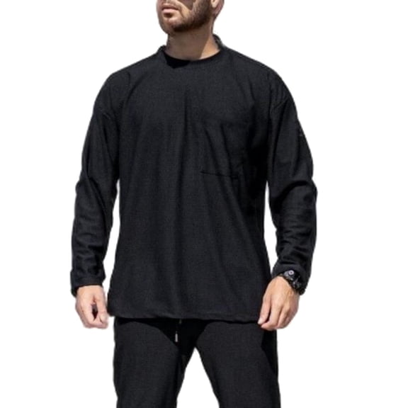 LNZGNM Waffle Long Sleeve Men Breathable Crew Neck Solid Color T-Shirts with Pockets Lightweight Loose Fit Shirts Stylish Workout Tops,Black 2XL