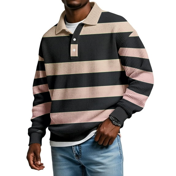 LNZGNM Waffle Shirts for Men Big and Tall Color Block Golf Shirts Button Up Collared Lightweight Long Sleeve Shirt Loose Fit Stylish Spring Tops,Complexion 2XL