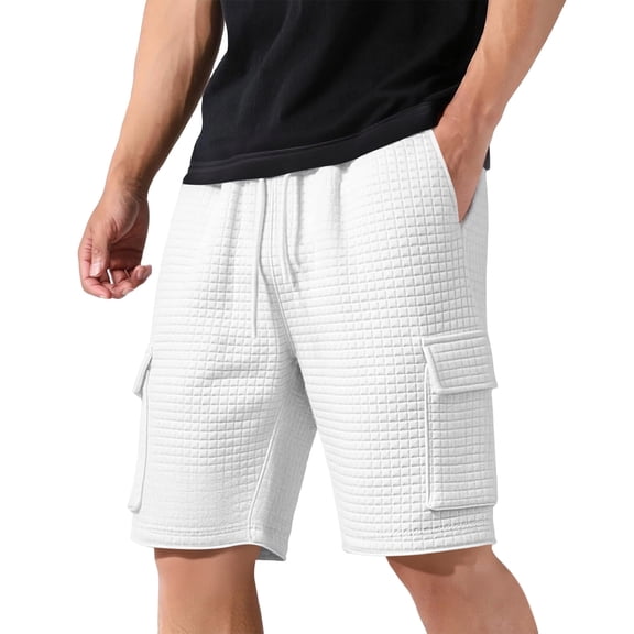 LNZGNM Waffle Shorts for Men Stretchy Drawstring Work Short Casual Lightweight Loose Short Pants Summer Vacation Shorts with Pockets,White 3XL