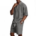thumbnail image 1 of LNZGNM Waffle Sweatsuits Men 2 Piece Outfits Quarter Zip Plus Size Shirt Sets Athletic Elastic Waist Shorts Sets with Pockets Beach Summer Outfits,Gray 3XL, 1 of 8