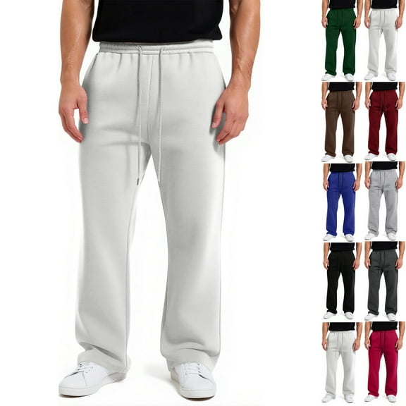 LNZGNM White Sweatpants for Men Active Fleece Sweatpant Men Baggy Elastic Waist Open Bottom Sweatpants Drawstring Basic Sweatpant with Pocket, White S