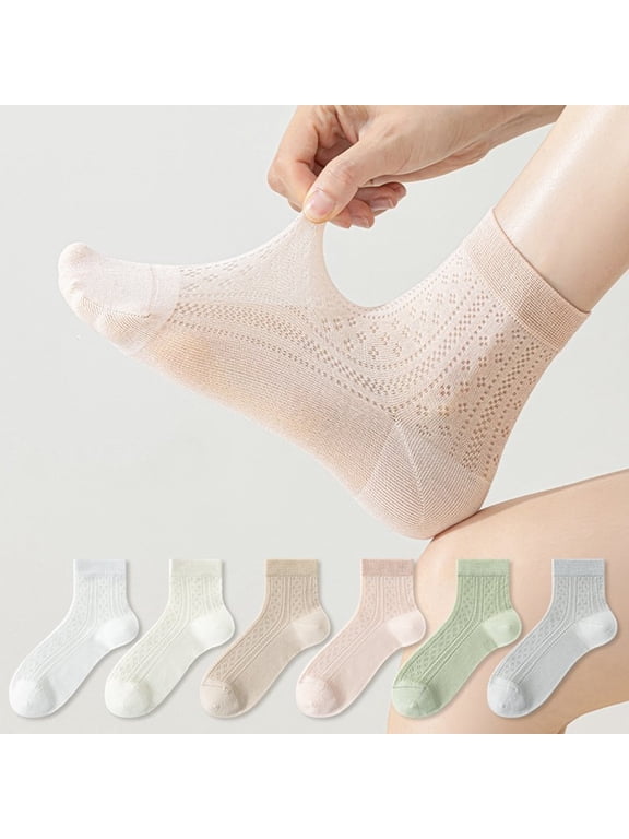 Women Crew Socks, Mesh Cotton Pointelle White Beige Soft Breathable Comfortable Stretchy Cozy Lightweight for Casual Outings,Green(One Size)