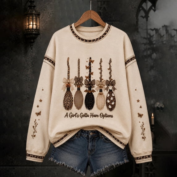LNZGNM Women's Halloween A Girl's Gotta Have Options Print Sweatshirt Crew Neck Long Sleeve Witch Elements Graphic Tops Fall Streetwear 2026, #3_White (XL)