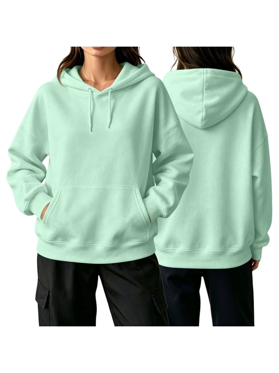 Women's Long Sleeve Hoodie Hooded Kangaroo Pocket Sweatshirts Relaxed Fit Hoodies Work Winter Sweatshirts,Mint Green (M)