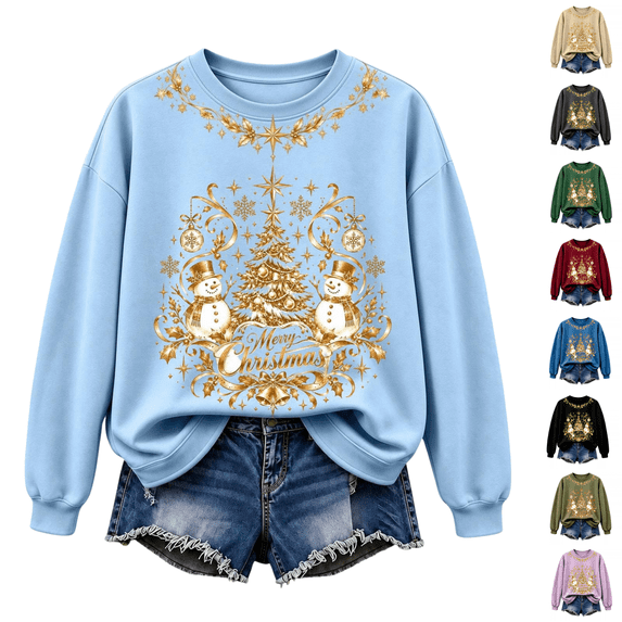 LNZGNM Women's Sweater Christmas Tree Graphic Long Sleeve Relaxed for ...