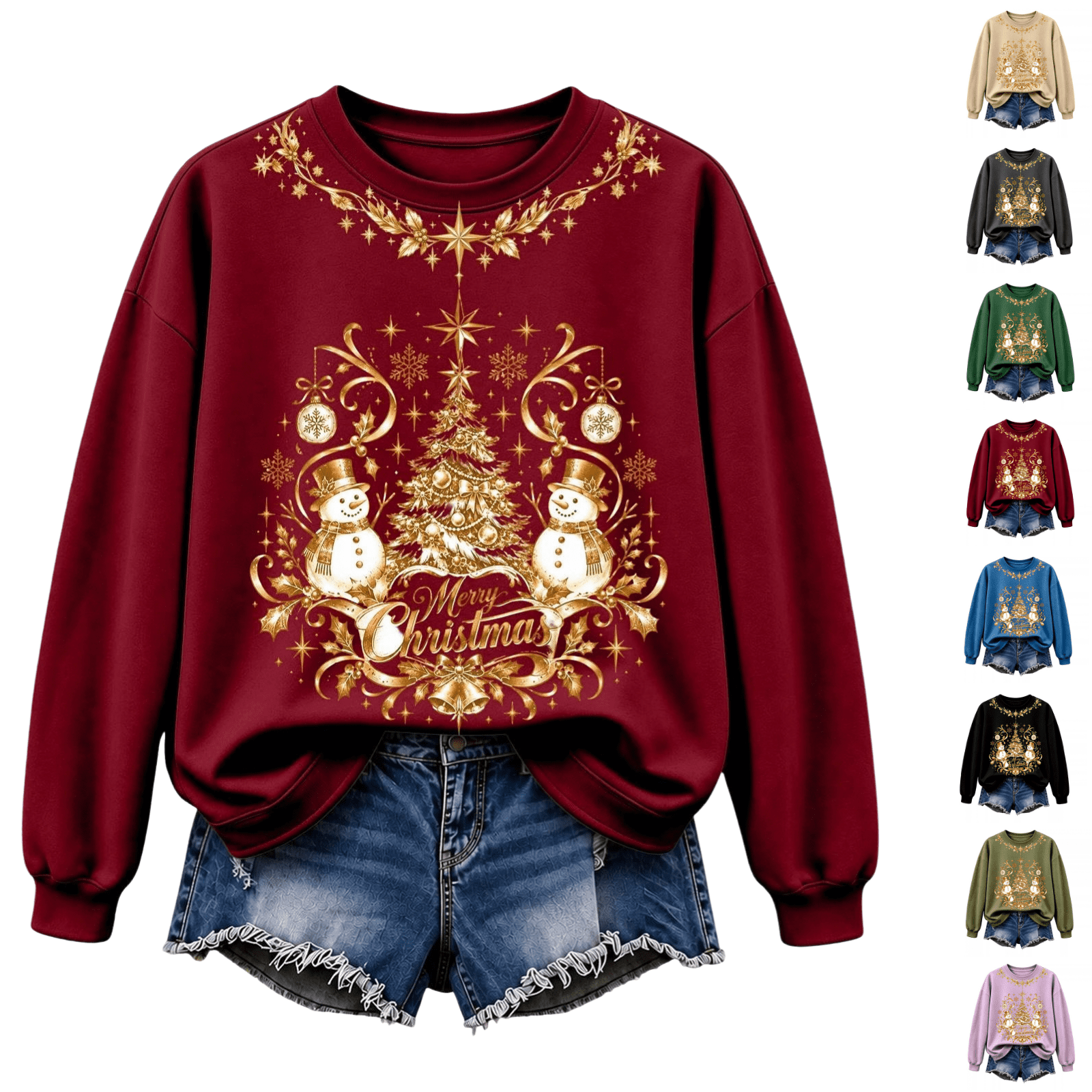 LNZGNM Women's Sweater Christmas Tree Graphic Long Sleeve Relaxed for ...
