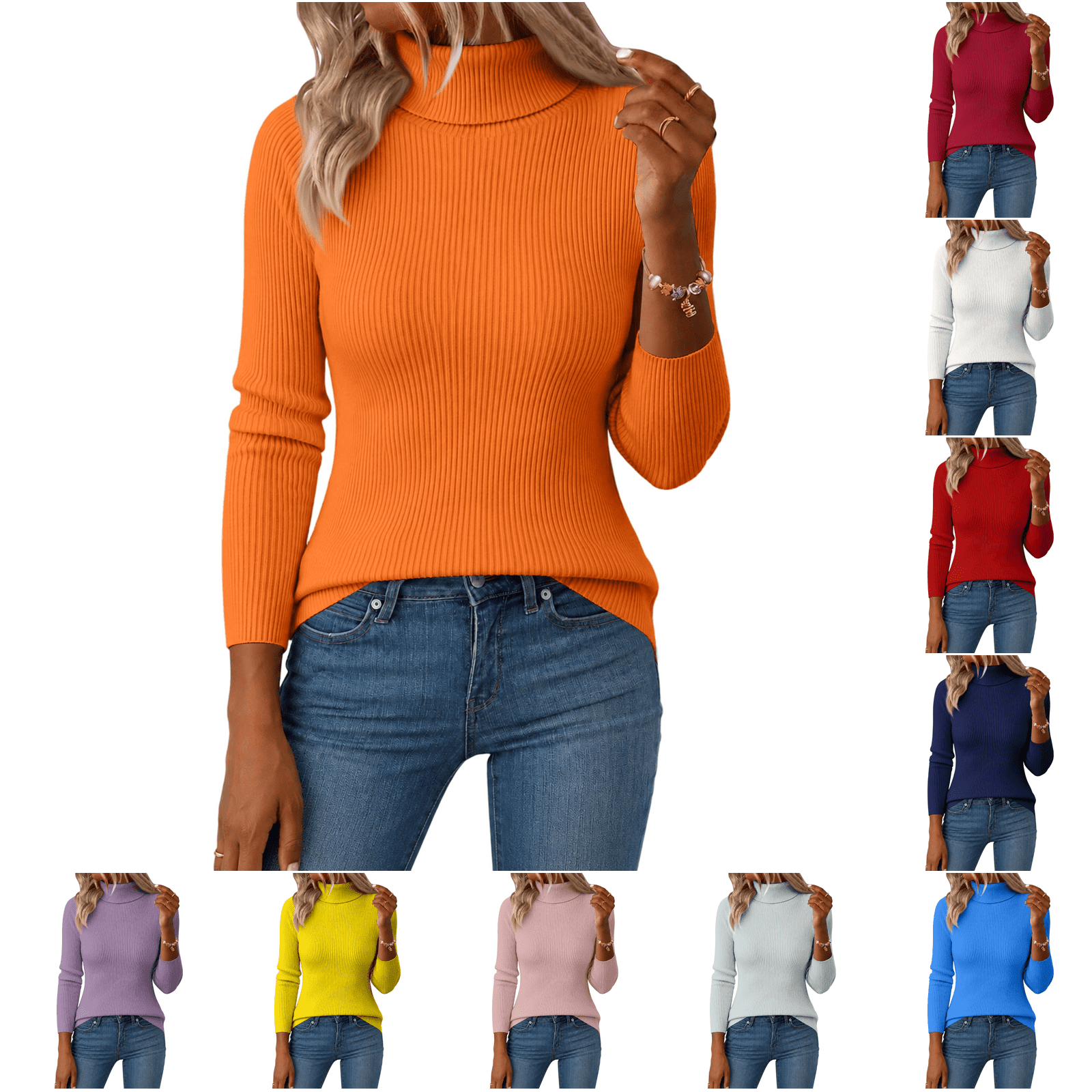 LNZGNM Women's Turtleneck Sweater Ribbed Knit Long Sleeve Pullover Top ...