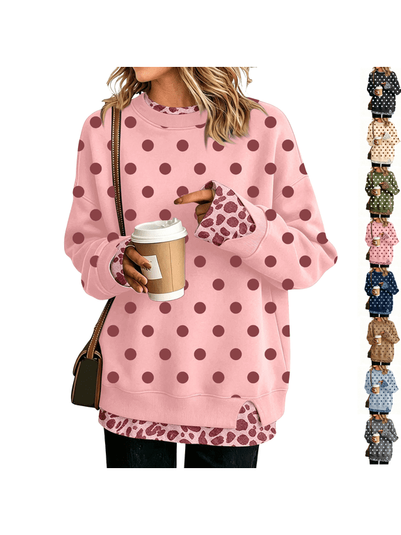 Womens Crew Neck Sweatshirts Long Sleeve Leopard Print Cuffs Side Slit Knit Everyday Tops Fall Clothes for Going Out, (XXL)