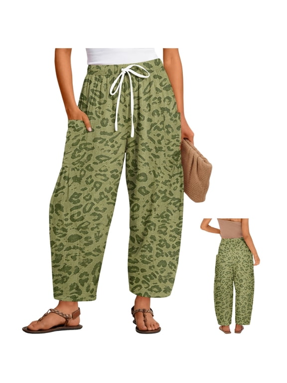 Womens Leopard Pants Loose Wide Leg Elastic Waist Lounge Pants High Waist Lounge Pants Durability for Beach Vacation, (XXL)