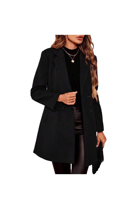 Womens Long Pea Coat Winter Double Breasted Oversized Trench Coat Notch Lapel Overcoat Causal Dress Coat,Black(XXL)