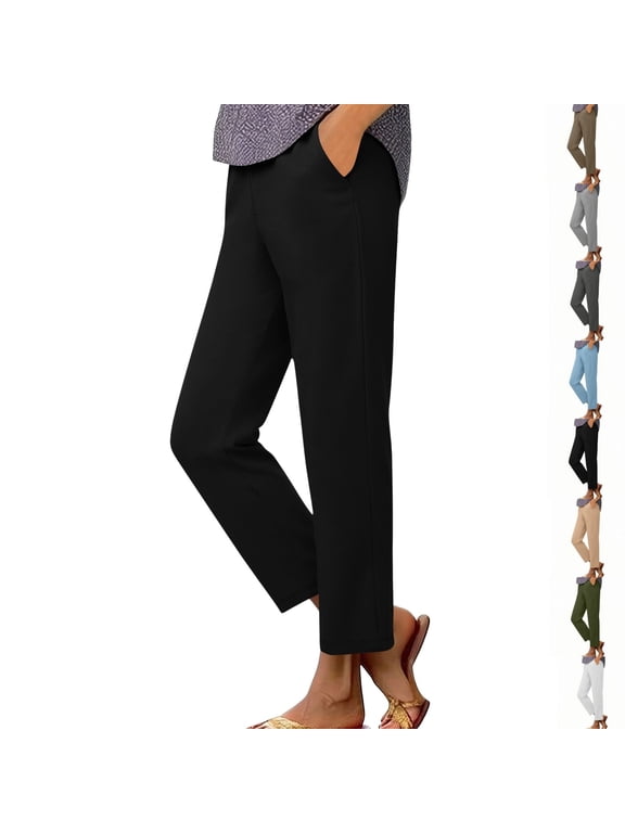 Womens Pants Office Straight Leg Ankle Length Tailored Design with Side Pockets Cool Weather Travel Days Cute Casual Pants, (XL)