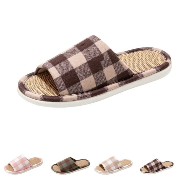 LNZGNM Womens Slippers Thick Sole Anti Slip Linen Cotton Lightweight Indoor with Breathable Upper and Comfortable Fit Slippers Night Lounge Rest,Brown(38)