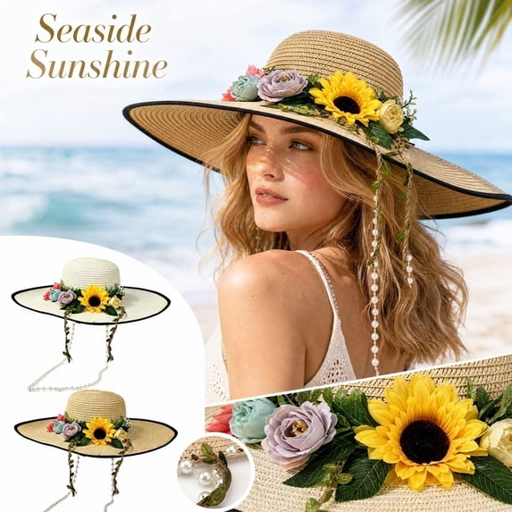 LNZGNM Womens Sun Hat, Wide Brim Sun Protection, with Round Top Crown, Breathable and Cool for Beach Days, Gardening, and Summer Outings,White(One Size)