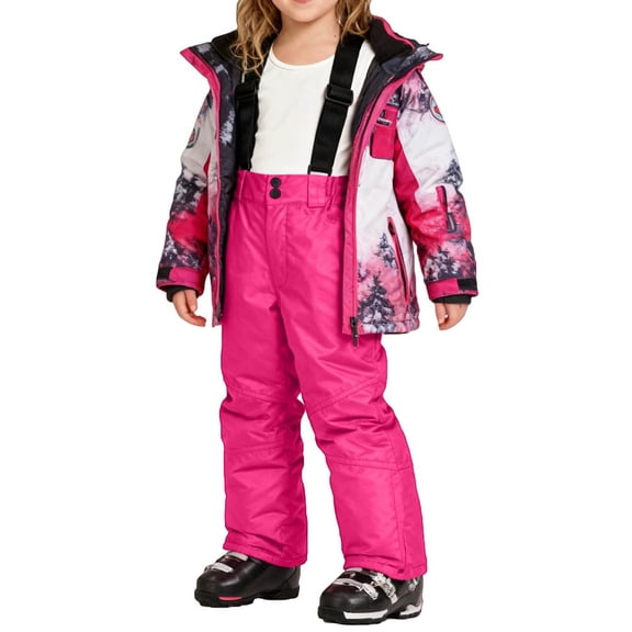 LNZGNM Youth Snow Bibs 8-9Y Insulated Waterproof Ski Pants Windproof Warm Snowpants Winter Outdoor Skiing Snowboard Jumpsuits with Zipper Pockets Unisex, Hot Pink, 8-9Y