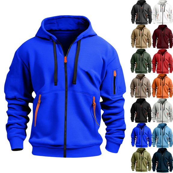 LNZGNM Zip Up Hoodie Men Military Tactical Hoodie Big and Tall Winter Hoodie Casual Lightweight Hooded Sweatshirt Men Workout Outfits with Pockets, Blue S