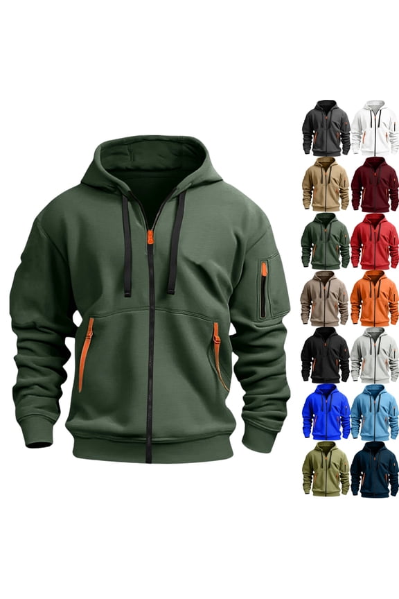 Zip Up Hoodie Men Military Tactical Hoodies Big and Tall Winter Hoodie Casual Lightweight Hooded Sweatshirt Men Workout Sweatshirt with Pockets, Dark Green 4XL