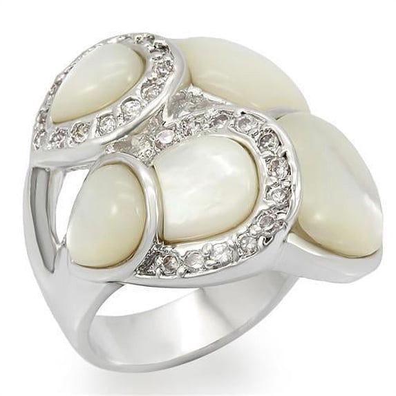 Ring Precious Stone White LO1044 for Women Style Rhodium