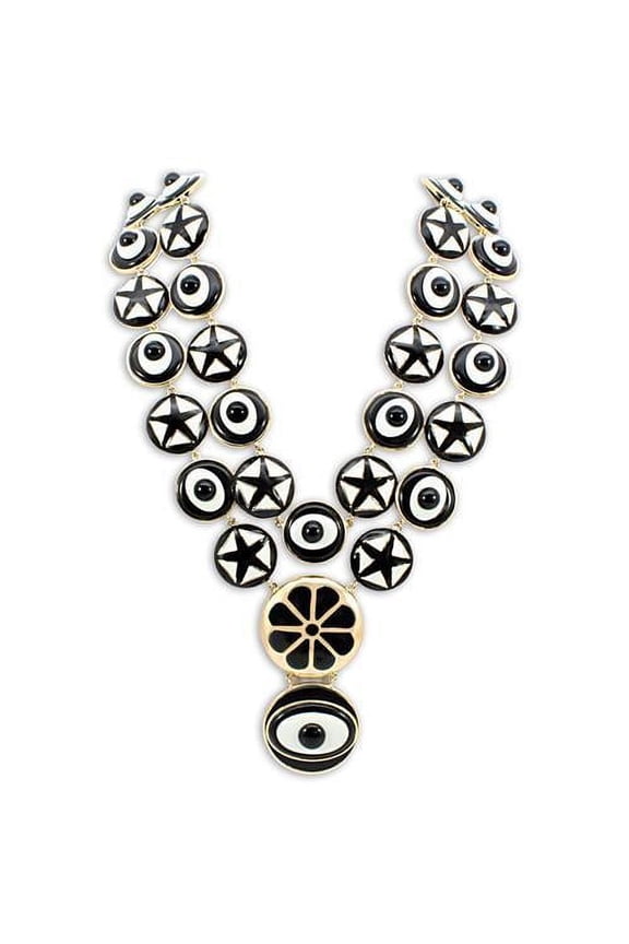 LO1861 - Gold Brass Necklace with Synthetic Synthetic Stone in Jet