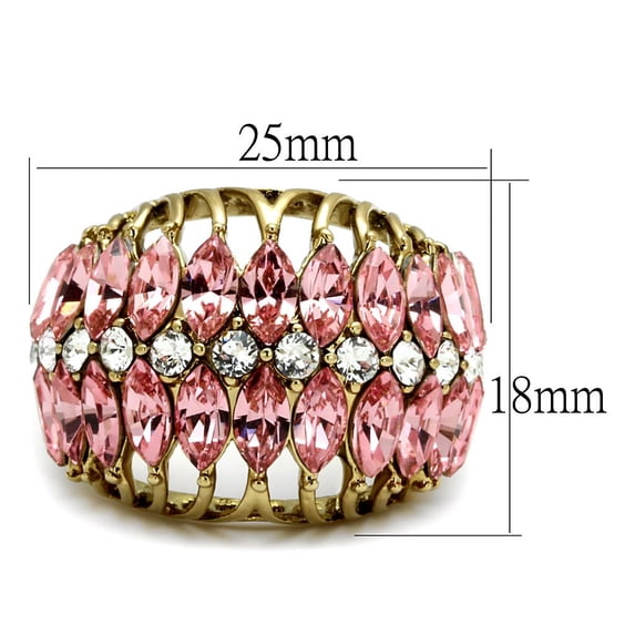 IP Gold(Ion Plating) Brass Ring with Top Grade Crystal in Rose for Women Style LO4108