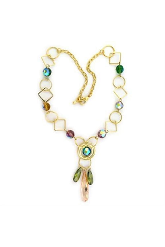 Gold Brass Necklace with Synthetic Glass Bead in Multi Color for Women Multi Color Stone Color Style LO721 Size 19