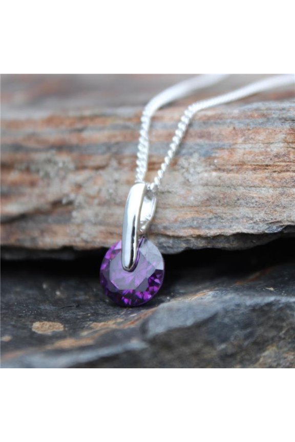 LOA1368-16-2 16 Plus 2 in. Rhodium Brass Pendant with AAA Grade CZ, Amethyst