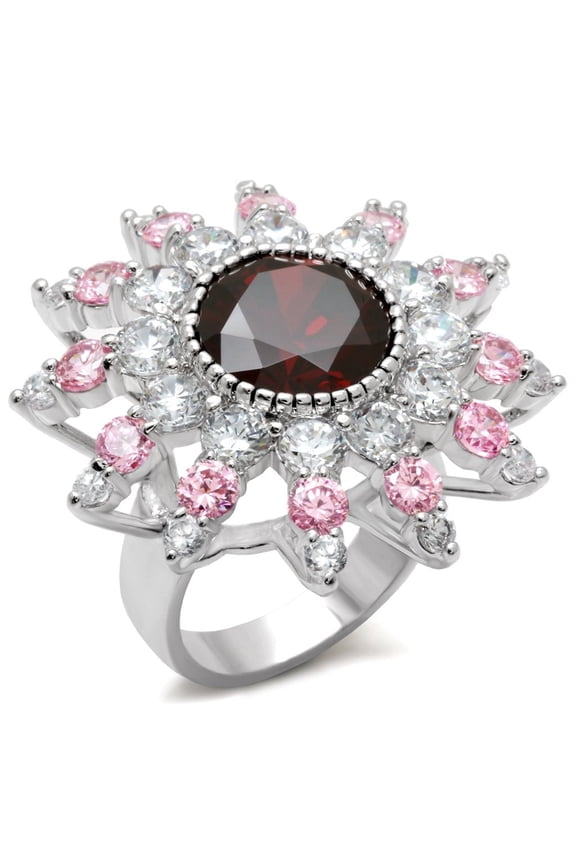 Rhodium Brass Ring with AAA Grade CZ in Multi Color for Women Style LOA458