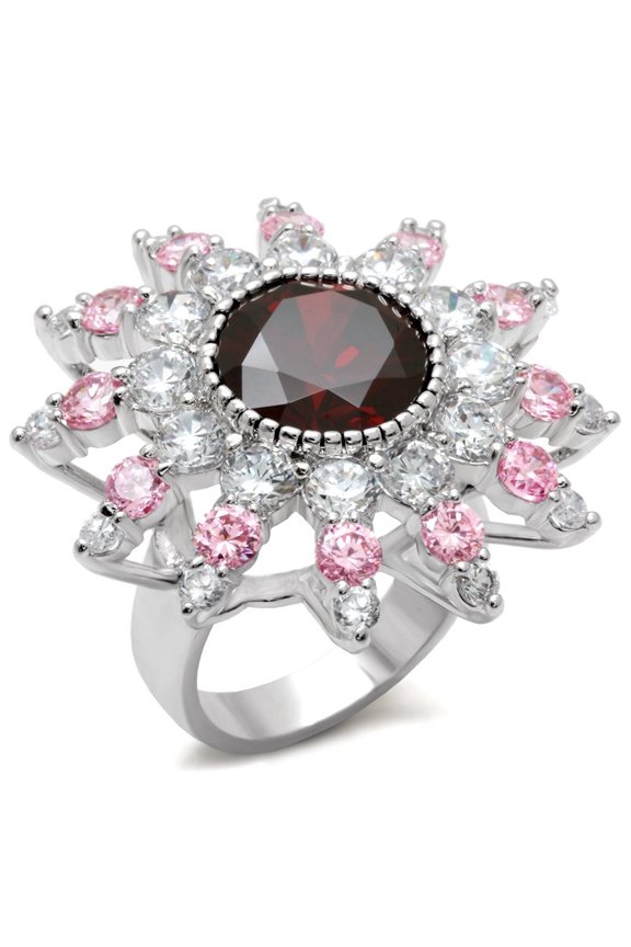 LOA458 - Rhodium Brass Ring with AAA Grade CZ in Multi Color