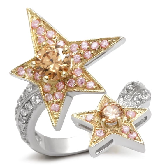 LOA501 - Reverse Two-Tone Brass Ring with AAA Grade CZ in Champagne