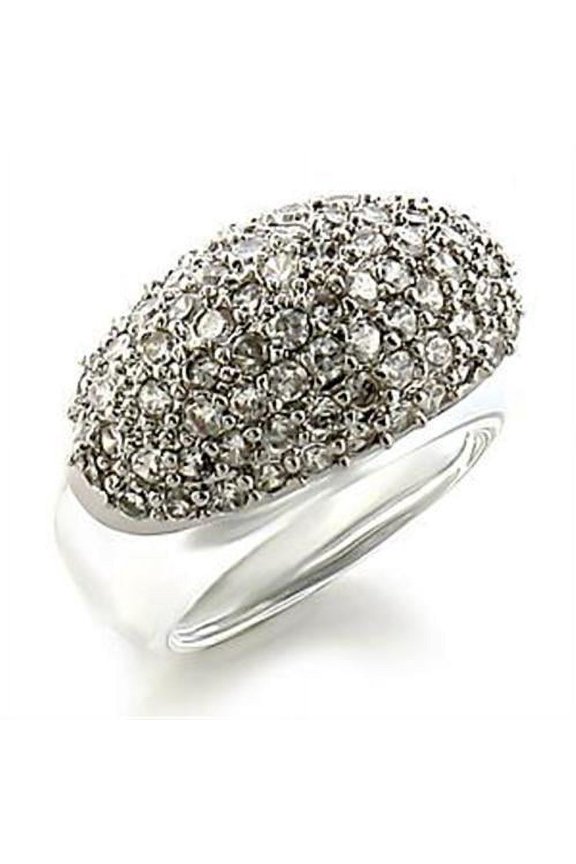 LOA578 - Rhodium Brass Ring with AAA Grade CZ in Clear