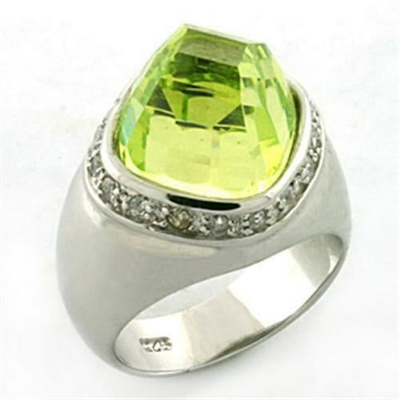 LOA640 - Rhodium 925 Sterling Silver Ring with AAA Grade CZ  in Apple Green color Size 5