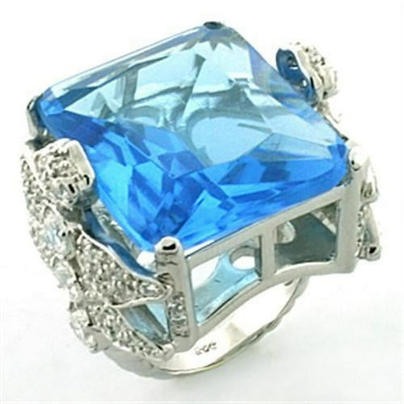 Sterling Silver Ring Synthetic Sea Blue LOA646 for Women Style Rhodium