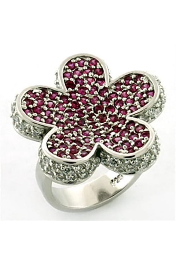 LOA647 - Rhodium 925 Sterling Silver Ring with AAA Grade CZ in Siam