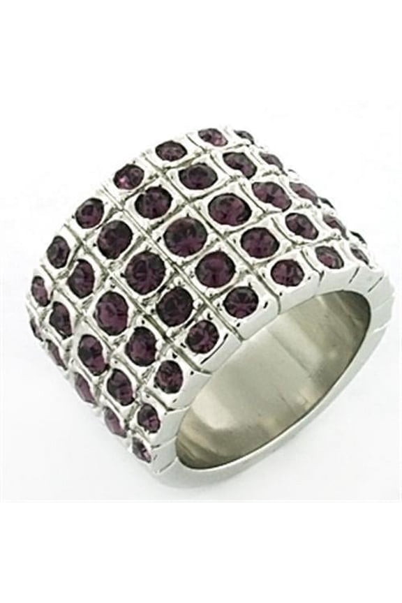 LOA659 - Rhodium Brass Ring with Top Grade Crystal in Amethyst