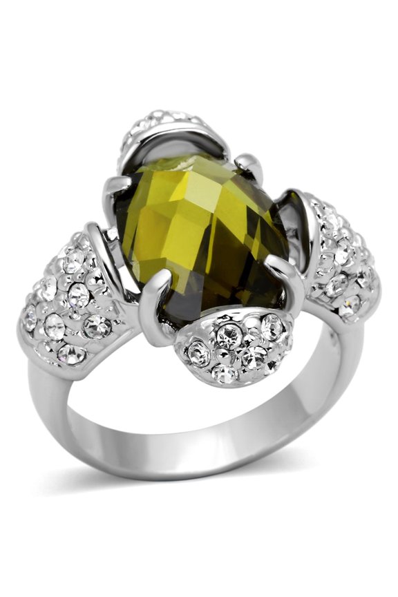 Ring AAA GRD CZ Olivine LOA842 for Women Style Rhodium