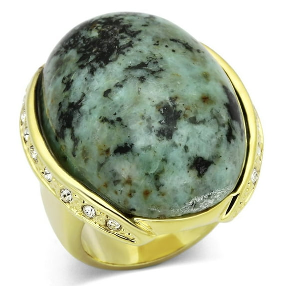 Gold Brass Ring with Semi-Precious Turquoise in Sea Blue for Women Style LOA844