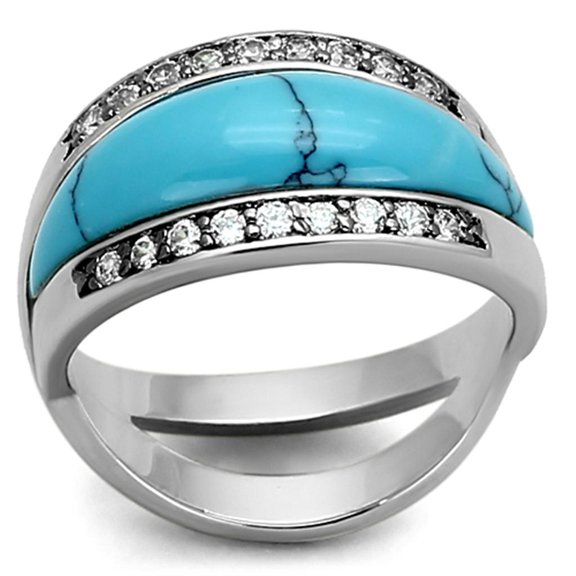 Ring Synthetic Sea Blue LOA882 for Women Style Rhodium