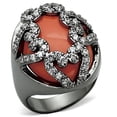 thumbnail image 1 of LOA886 - Ruthenium Brass Ring with Synthetic Cat Eye in Orange, 1 of 1