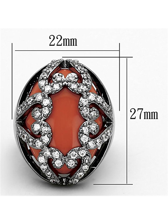 LOA886 - Ruthenium Brass Ring with Synthetic Cat Eye in Orange