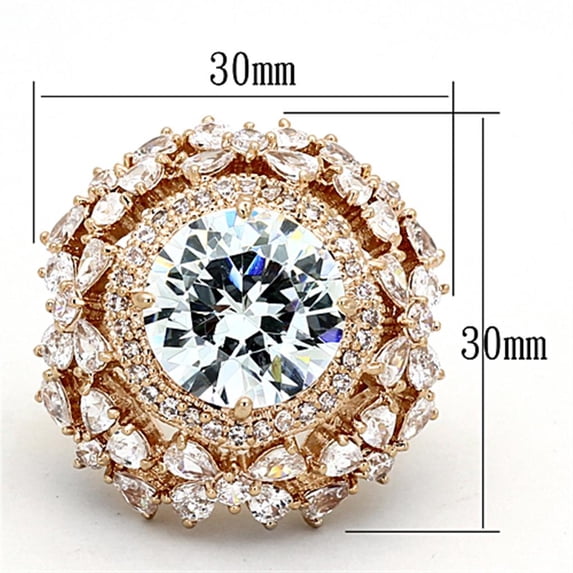 LOA891 - Rose Gold Brass Ring with AAA Grade CZ in Clear