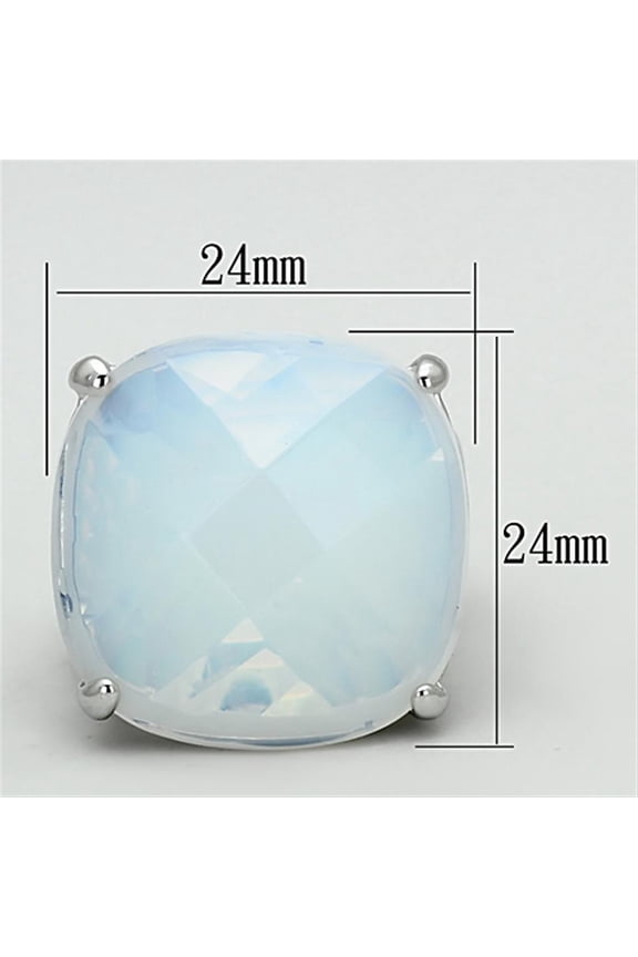 LOA910 - Rhodium Brass Ring with Synthetic Synthetic Glass in Aurora Borealis (Rainbow Effect)