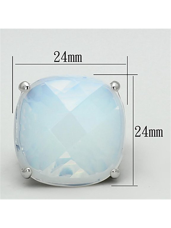 LOA910 - Rhodium Brass Ring with Synthetic Synthetic Glass in Aurora Borealis (Rainbow Effect)